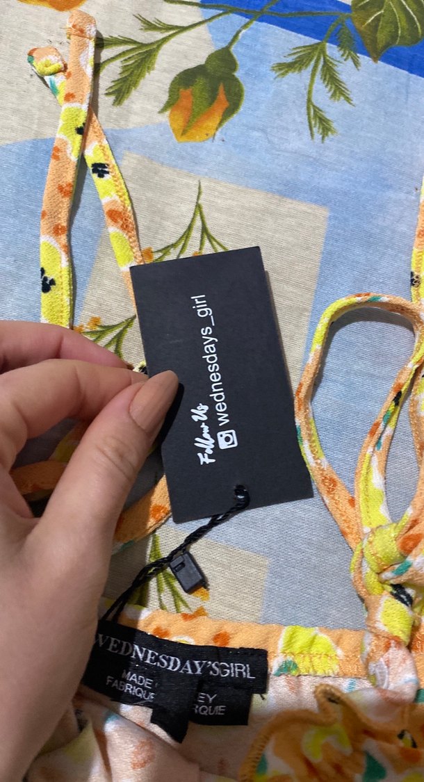 Sarı Baskılı Mini Kadın Crop Top - Görsel 3