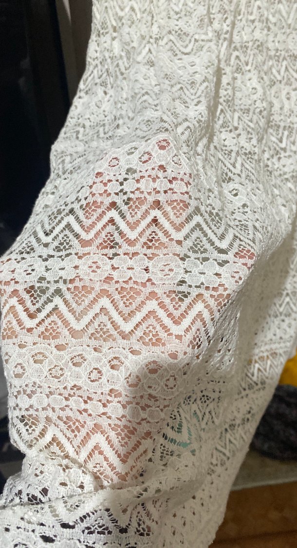 Dantel Detaylı Beyaz Bohem Midi Elbise - Görsel 3