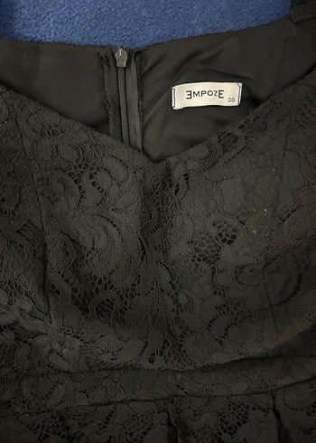 Dantel Detaylı Siyah midi Abiye Elbise - Görsel 3