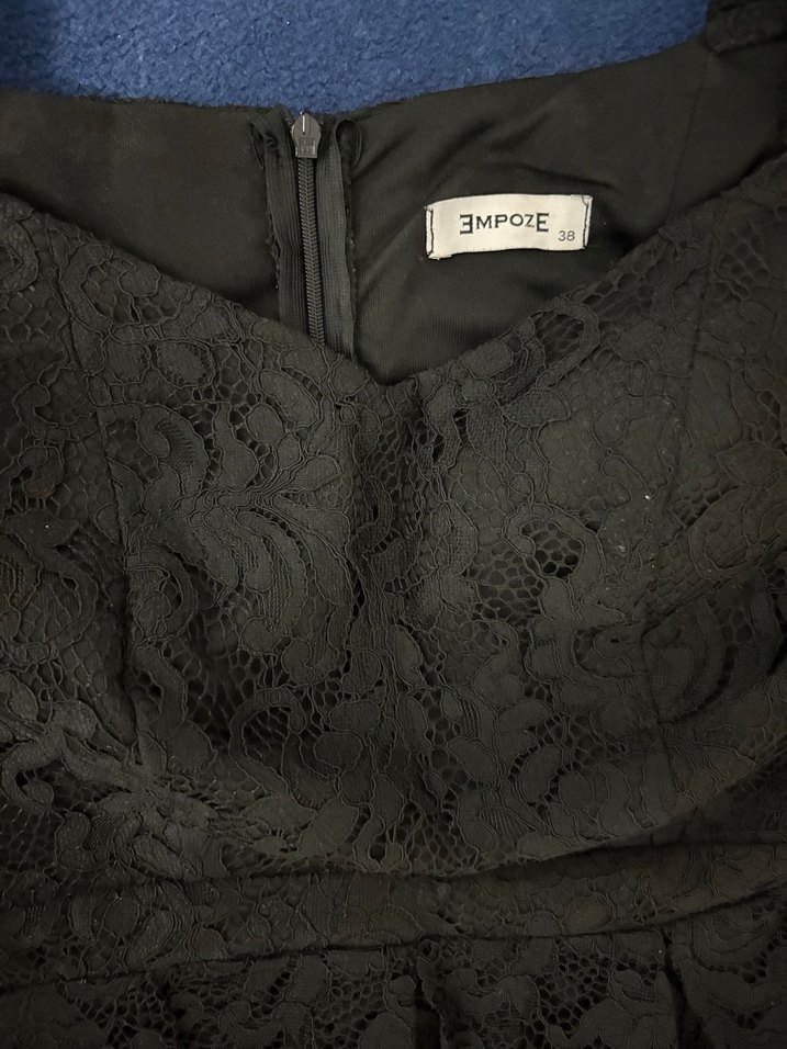 Dantel Detaylı Siyah midi Abiye Elbise - Görsel 3