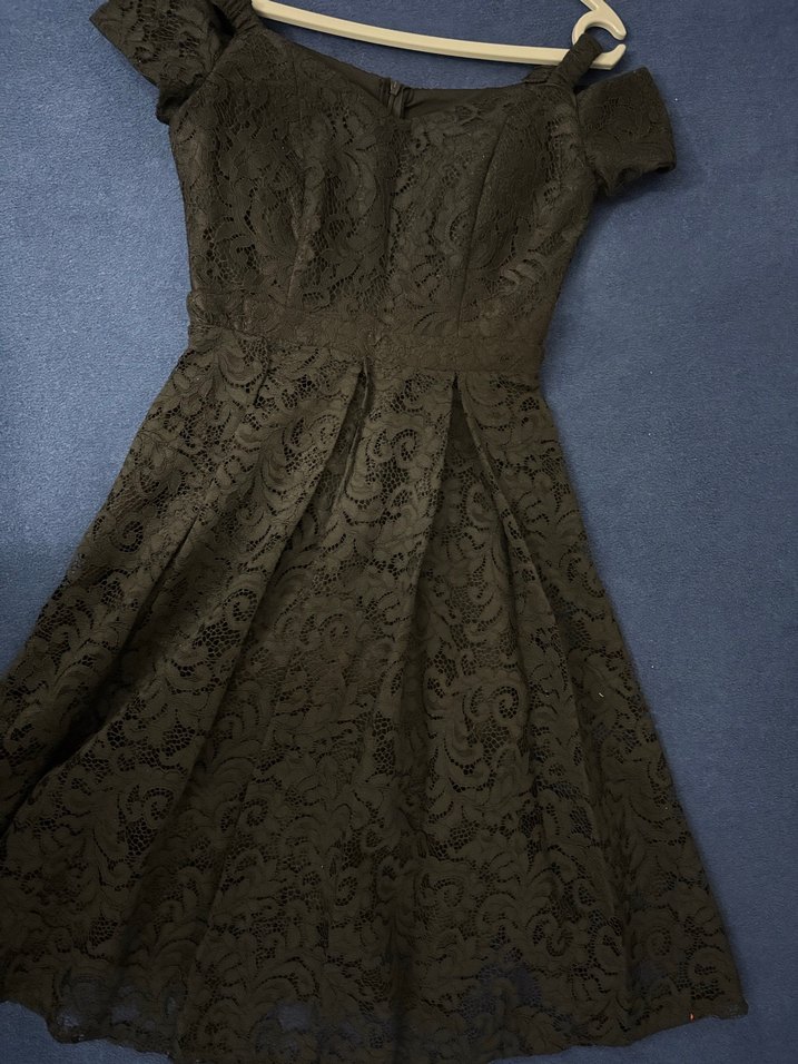 Dantel Detaylı Siyah midi Abiye Elbise - Görsel 2