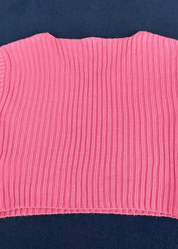 Pembe V Yaka Örgü Kadın Kazak - Görsel 2