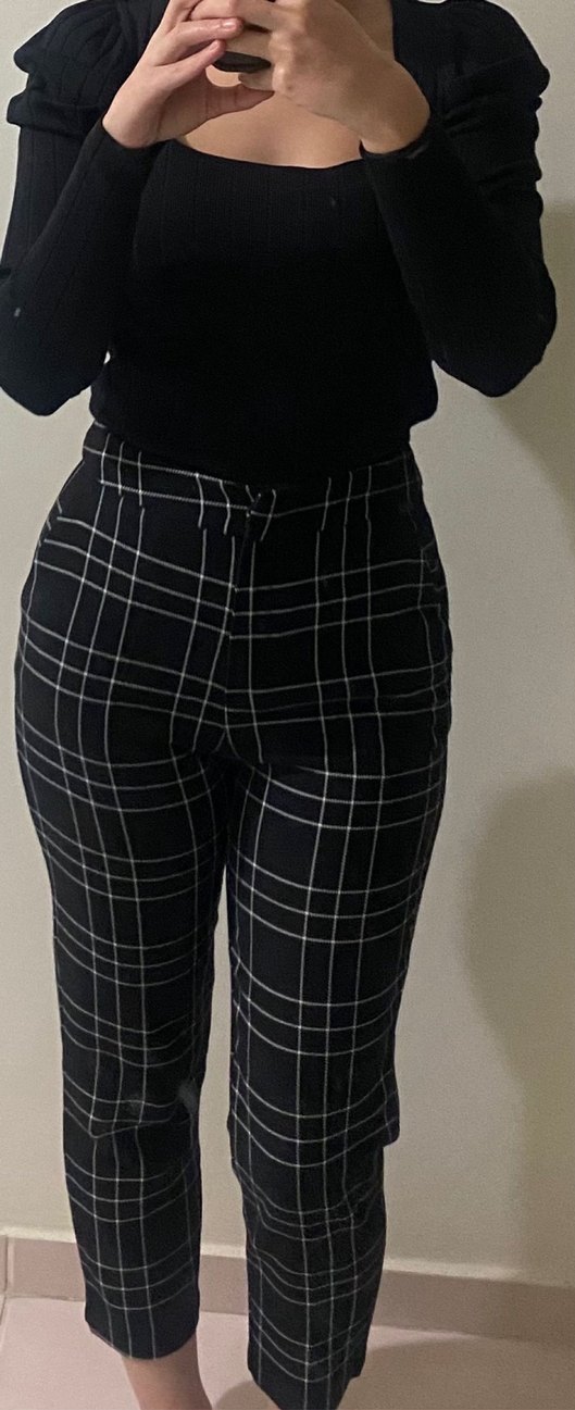 Siyah Ekoseli Kadın Kumaş Pantolon - Görsel 2