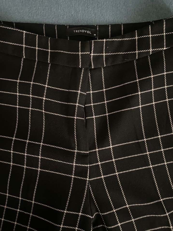 Siyah Ekoseli Kadın Kumaş Pantolon - Görsel 4