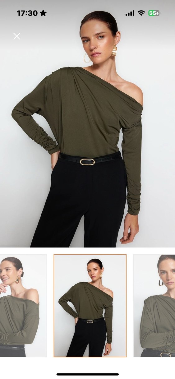 Drapeli Kayık Yaka Kadın Bluz - Görsel 2