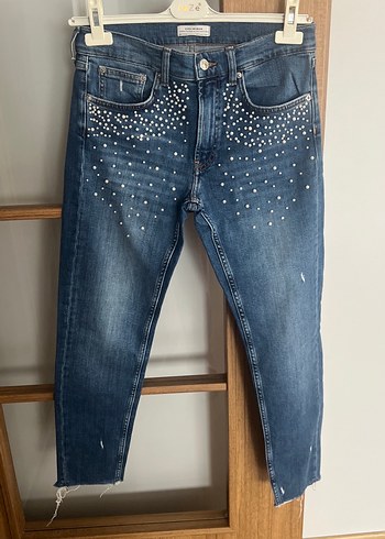 Mavi Payetli Nakışlı Normal Boy Kadın Jean