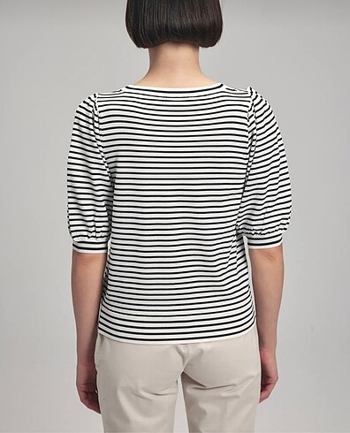 adL çizgili fakir kol triko bluz - Görsel 4