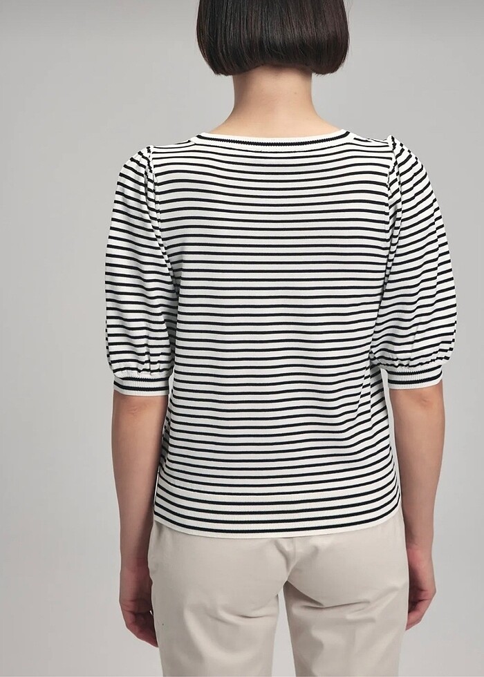 adL çizgili fakir kol triko bluz - Görsel 4