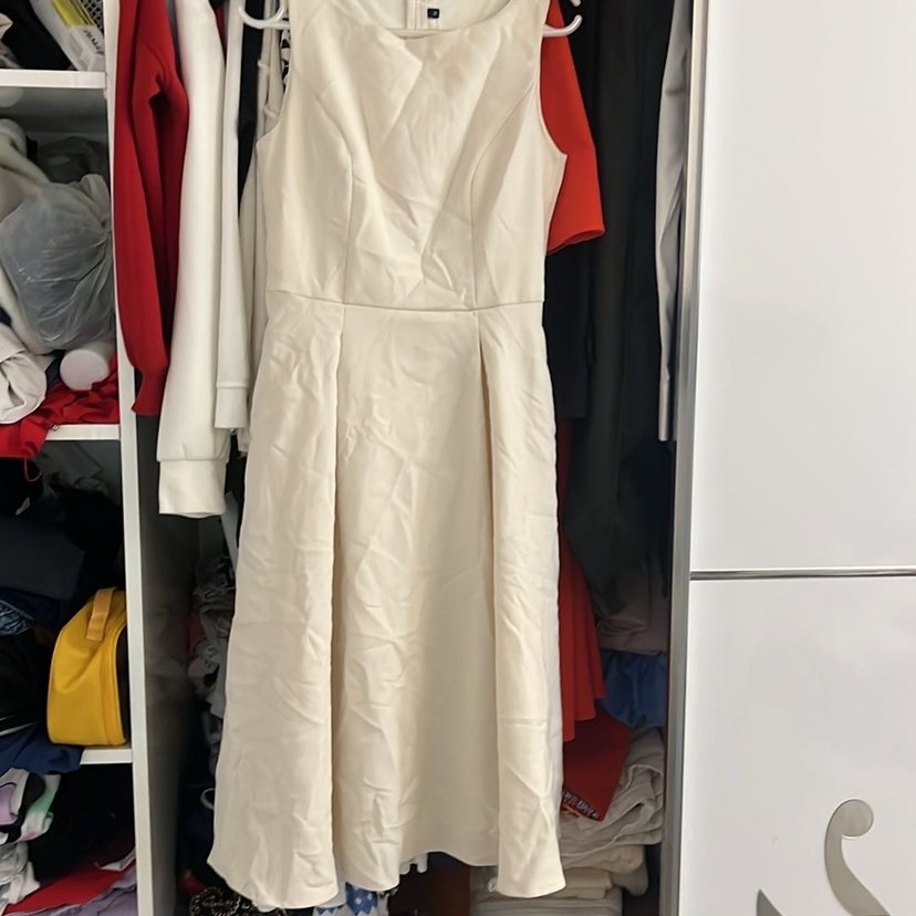 Beyaz Uzun Drapeli Kadın Elbise - Görsel 2