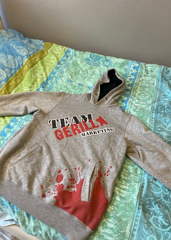 Gri Kapüşonlu Sweatshirt - Görsel 3