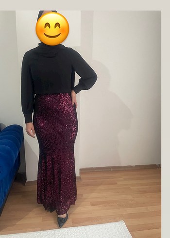 Abiye Bordo Simli Uzun Balık Abiye Elbise