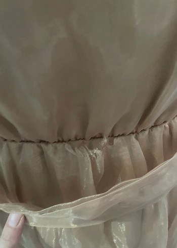 38 Beden Bej Vintage Uzun Elbise Fırfır Detaylı