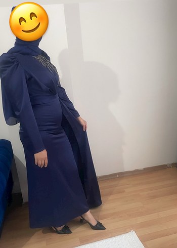 Abiye Navy Drapeli Uzun Abiye Elbise