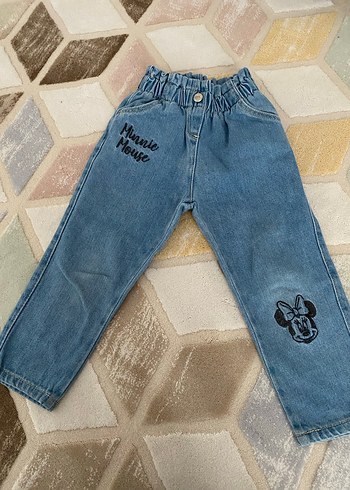 Minnie Mouse Baskılı Mavi Kız Kot Pantolon