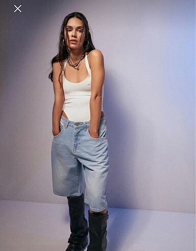 36 Beden açık mavi baggy denim bermuda şort