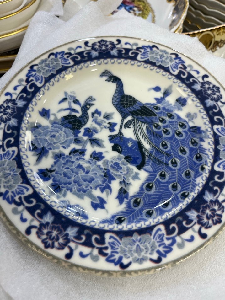 Koyu Mavi Desenli Tavuskuşu Tabak - Görsel 2