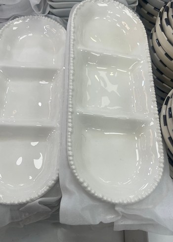 Beyaz Bölmeli Seramik Sunum Tabağı - Görsel 2