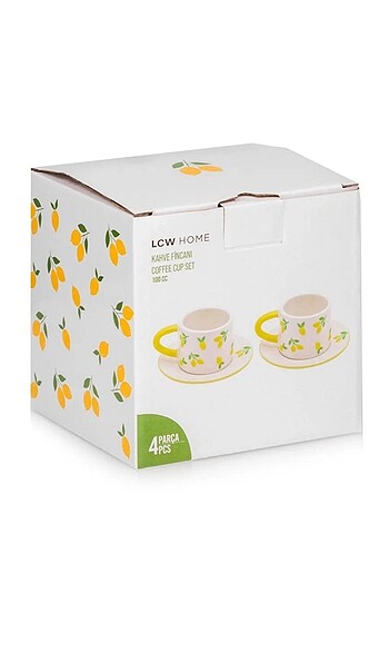  Beden LCW HOME Sari Limon Baskılı 2 Kişilik Seramik Kahve Fincan Takım