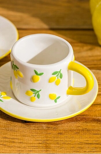 Lc Waikiki Home LCW HOME Sari Limon Baskılı 2 Kişilik Seramik Kahve Fincan Takım