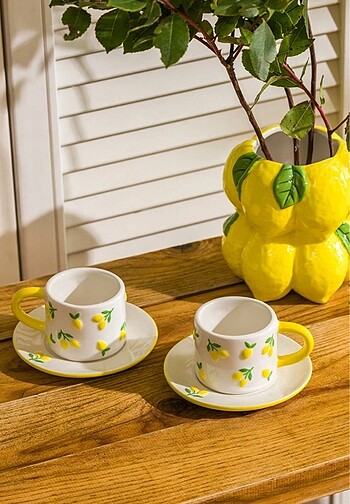 LCW HOME Sari Limon Baskılı 2 Kişilik Seramik Kahve Fincan Takım