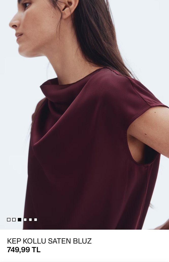 Bordo Yüksek Yakalı Drapeli Saten Bluz - Görsel 3