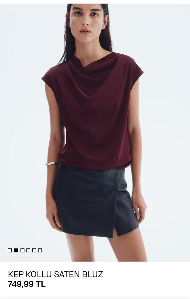 Bordo Yüksek Yakalı Drapeli Saten Bluz - Görsel 2