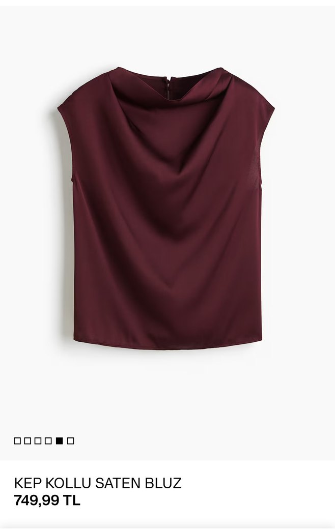 Bordo Yüksek Yakalı Drapeli Saten Bluz - Görsel 5