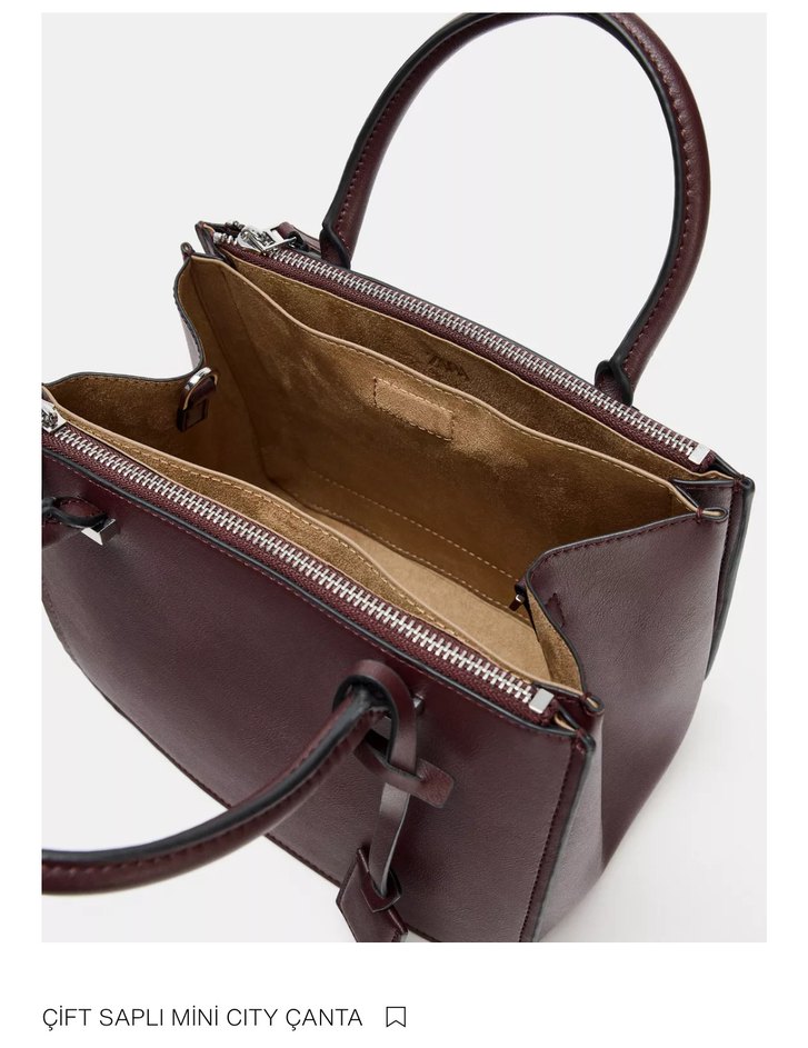 Bordo Deri Mini City Çanta - Görsel 4