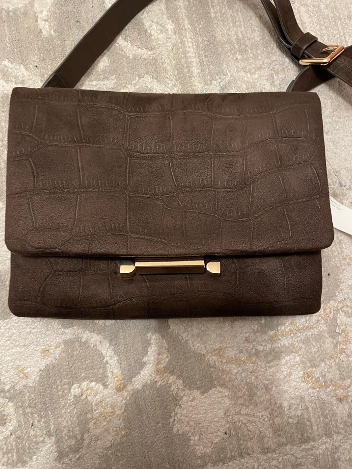 Kahverengi Deri Yılan Desenli Kadın Çanta - Görsel 4