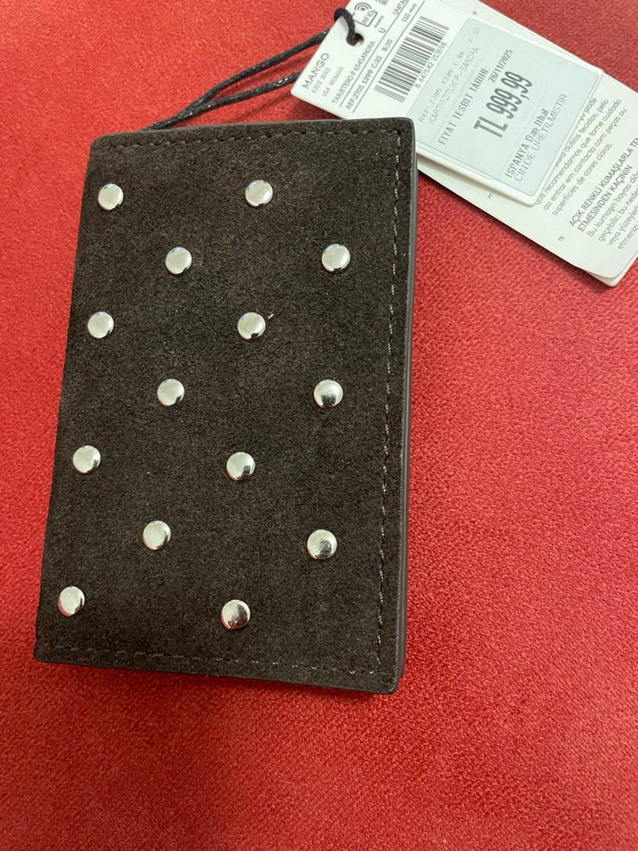 Boncuk Detaylı kahve Süet Kadın Cüzdan - Görsel 4