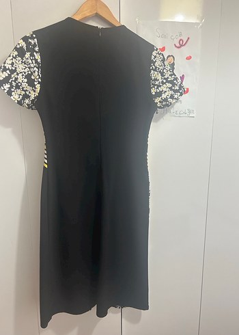 xs Beden sarı Renk Kadın Sarı Desenli Drapeli Kalem Elbise