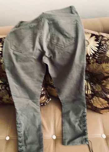 Diğer Haki Bağcıklı Düğmeli Midi Denim Pantolon