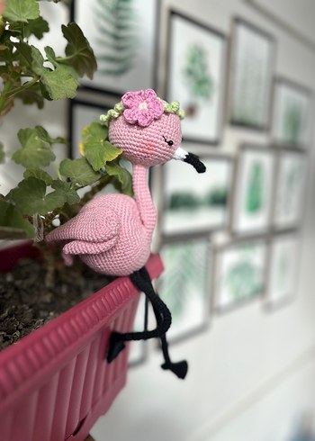 Beden Pembe Örgü Flamingo Peluş Oyuncak