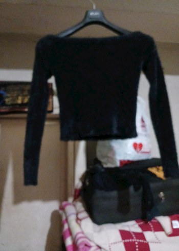 H&M  M BEDEN OMUZ Detaylı Siyah  Mini Bluz KAZAK - Görsel 7