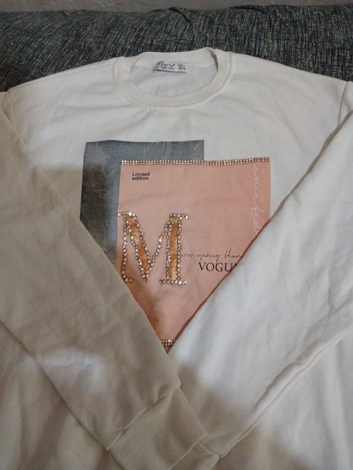 Kadın Beyaz Payetli Sweatshirt - Görsel 3