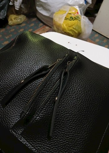 Kadın Siyah Deri Fermuarlı Sırt Çantası - Görsel 9