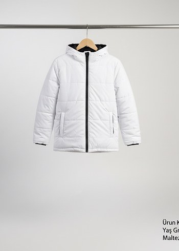 Beyaz Erkek Çocuk Puff Mont 8-9 yaş - Görsel 2