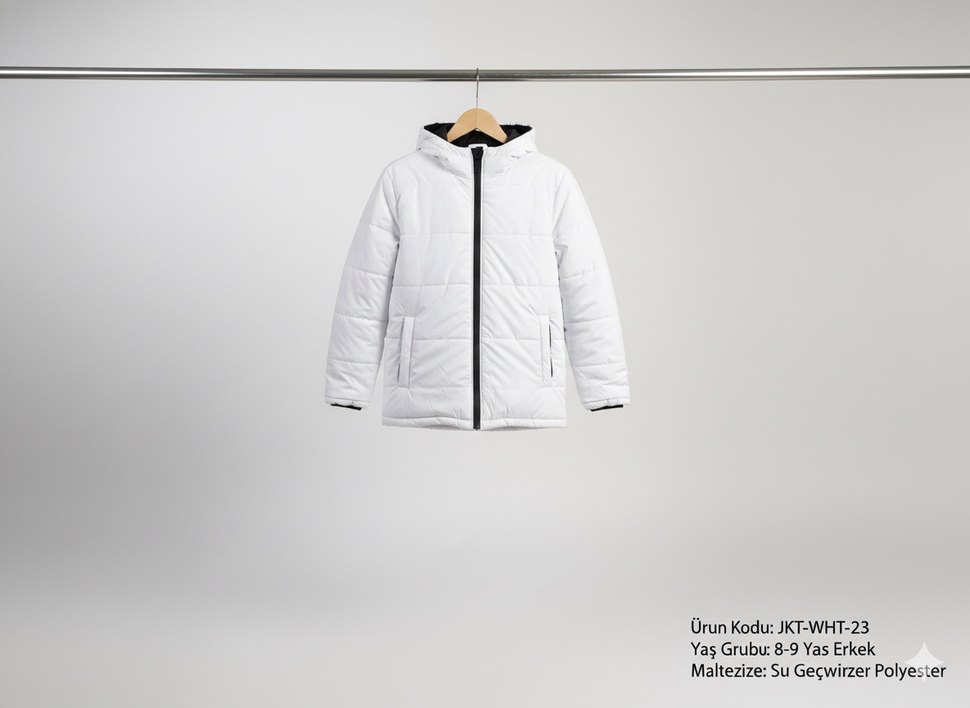Beyaz Erkek Çocuk Puff Mont 8-9 yaş - Görsel 2