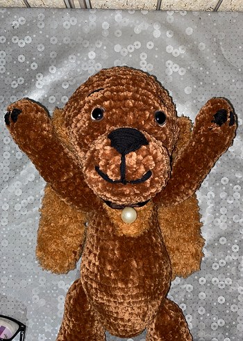 Kahverengi Örgü Peluş Köpek Oyuncak - Görsel 4