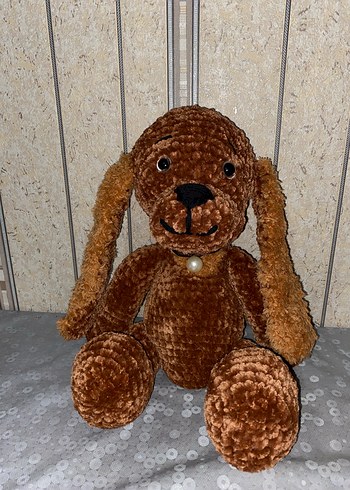 Kahverengi Örgü Peluş Köpek Oyuncak - Görsel 6