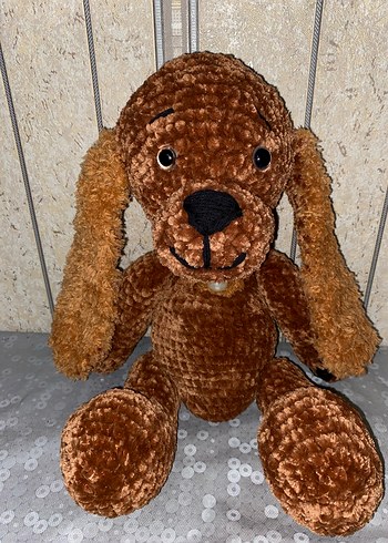 Kahverengi Örgü Peluş Köpek Oyuncak - Görsel 2