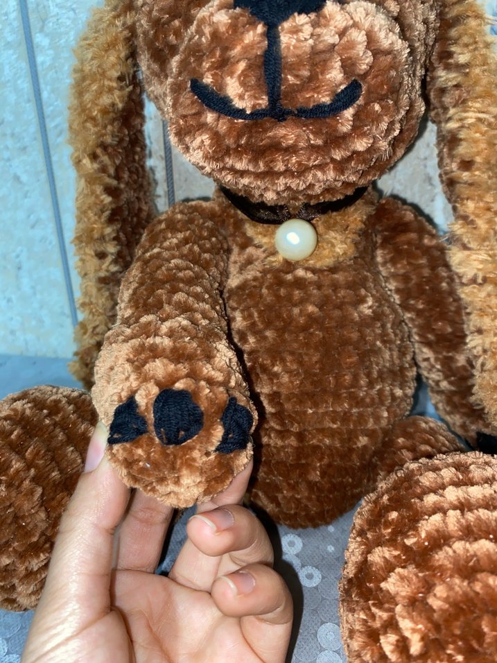 Kahverengi Örgü Peluş Köpek Oyuncak - Görsel 5