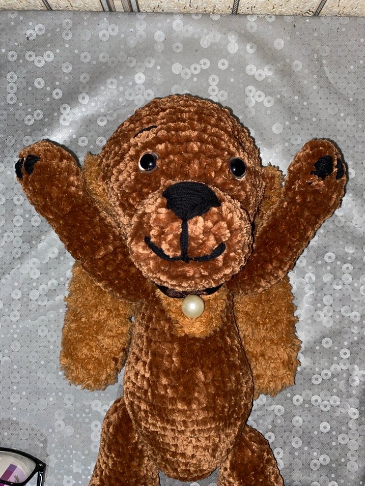 Kahverengi Örgü Peluş Köpek Oyuncak - Görsel 4