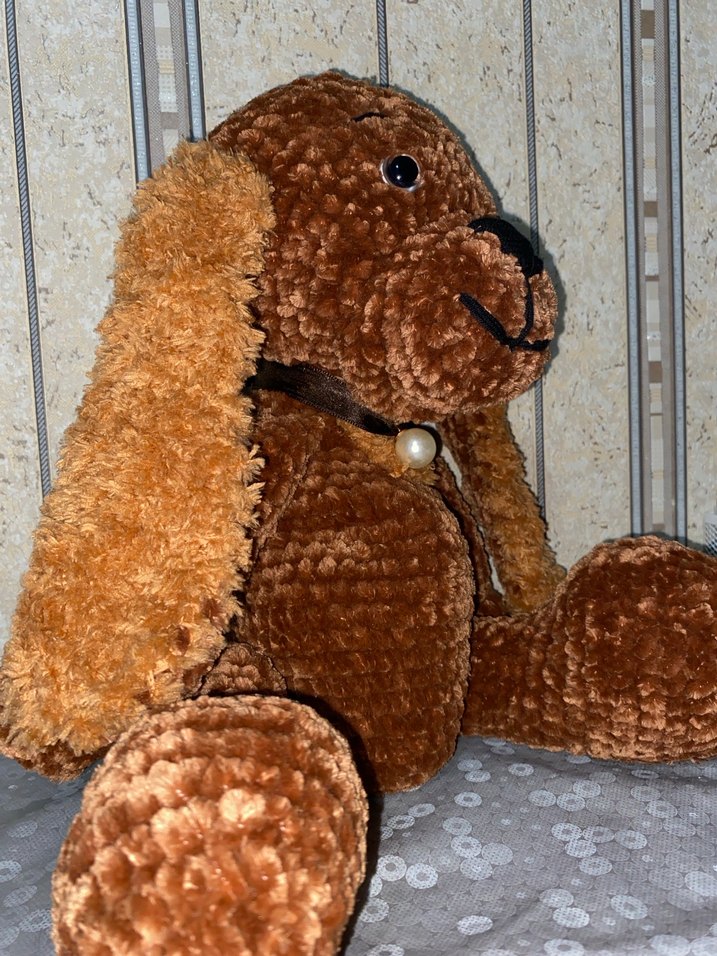 Kahverengi Örgü Peluş Köpek Oyuncak - Görsel 3