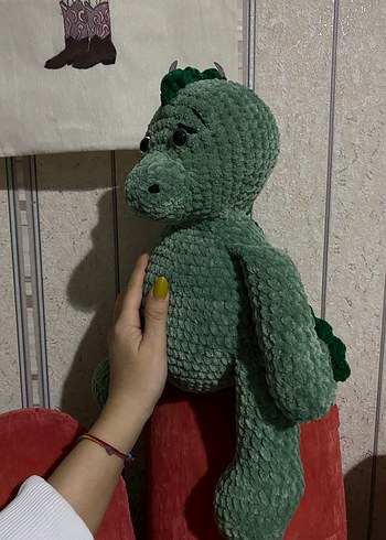  Beden Yeşil Örgü Yumuşak Peluş Dinozor Oyuncak