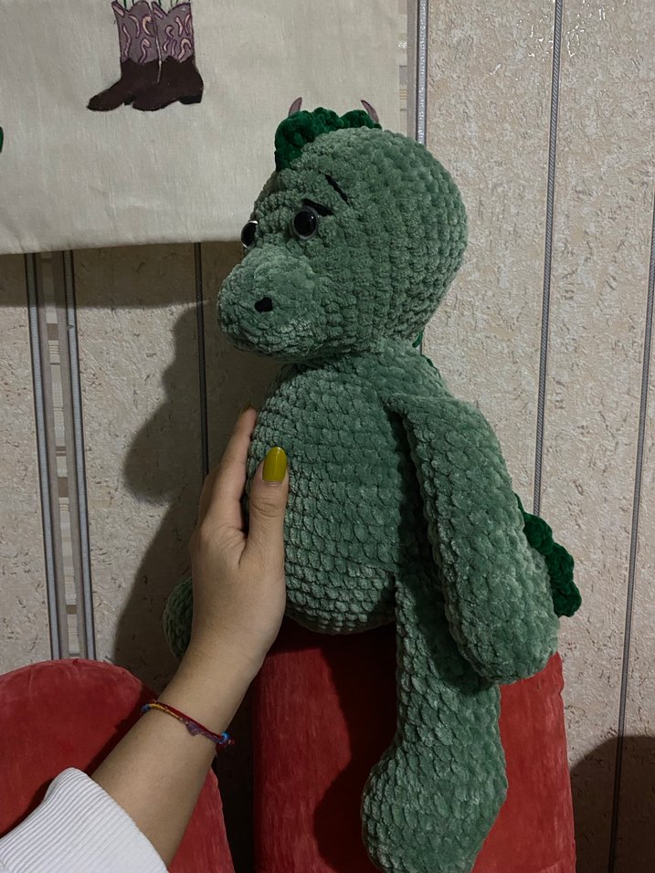 Yeşil Örgü Yumuşak Peluş Dinozor Oyuncak - Görsel 2