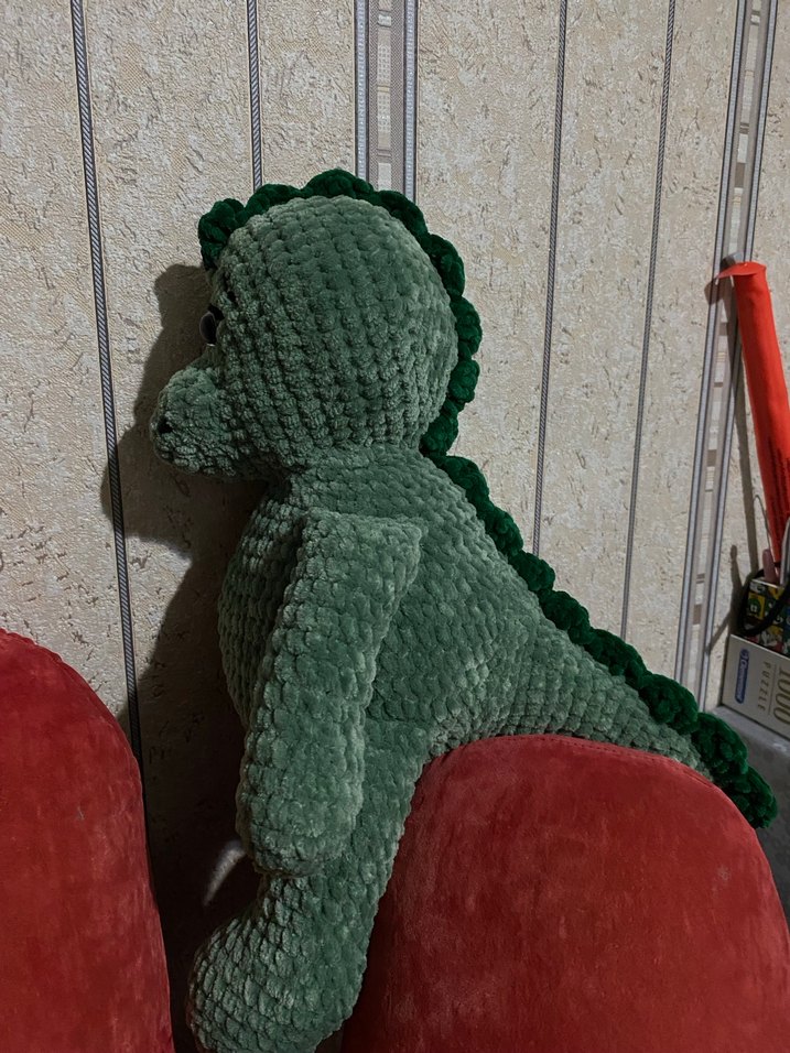 Yeşil Örgü Yumuşak Peluş Dinozor Oyuncak - Görsel 4