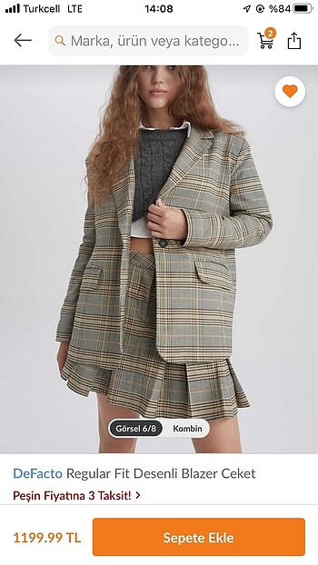 38 Beden Defacto regular fit desenli blazer ceket