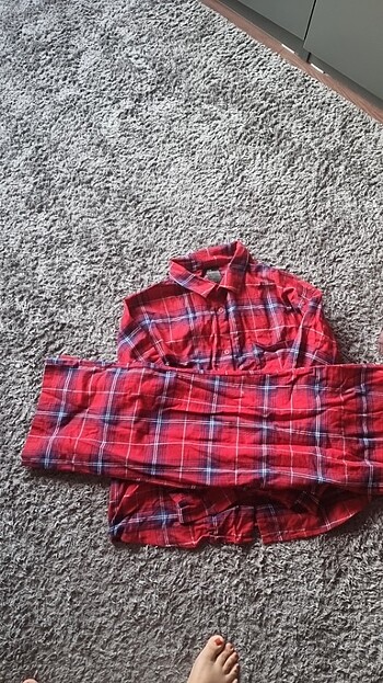 H&M Hm kirmizi kareli pijama takimi