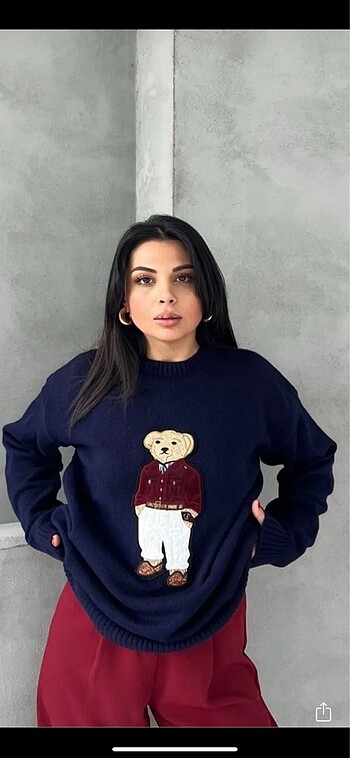 Kadın Teddy ayıcıklı lacivert kazak